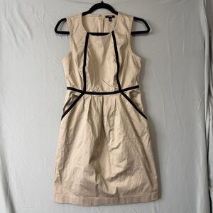 Jacob Womens Sleeveless Mini Shift Dress Size 8 Beige Black Trim Pockets Office